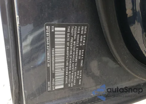 2009 Saab 9-5 2.3T from USA, damaged, VIN YS3ED49G393500577